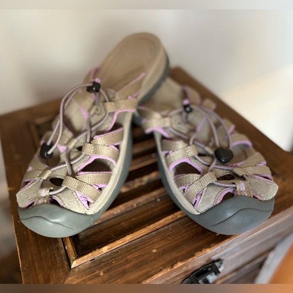 KEEN Women's Sandals Whisper 5127-BRRG Grey/Purple Suede Hiking Bungee Shoes 8.5 - Picture 1 of 9